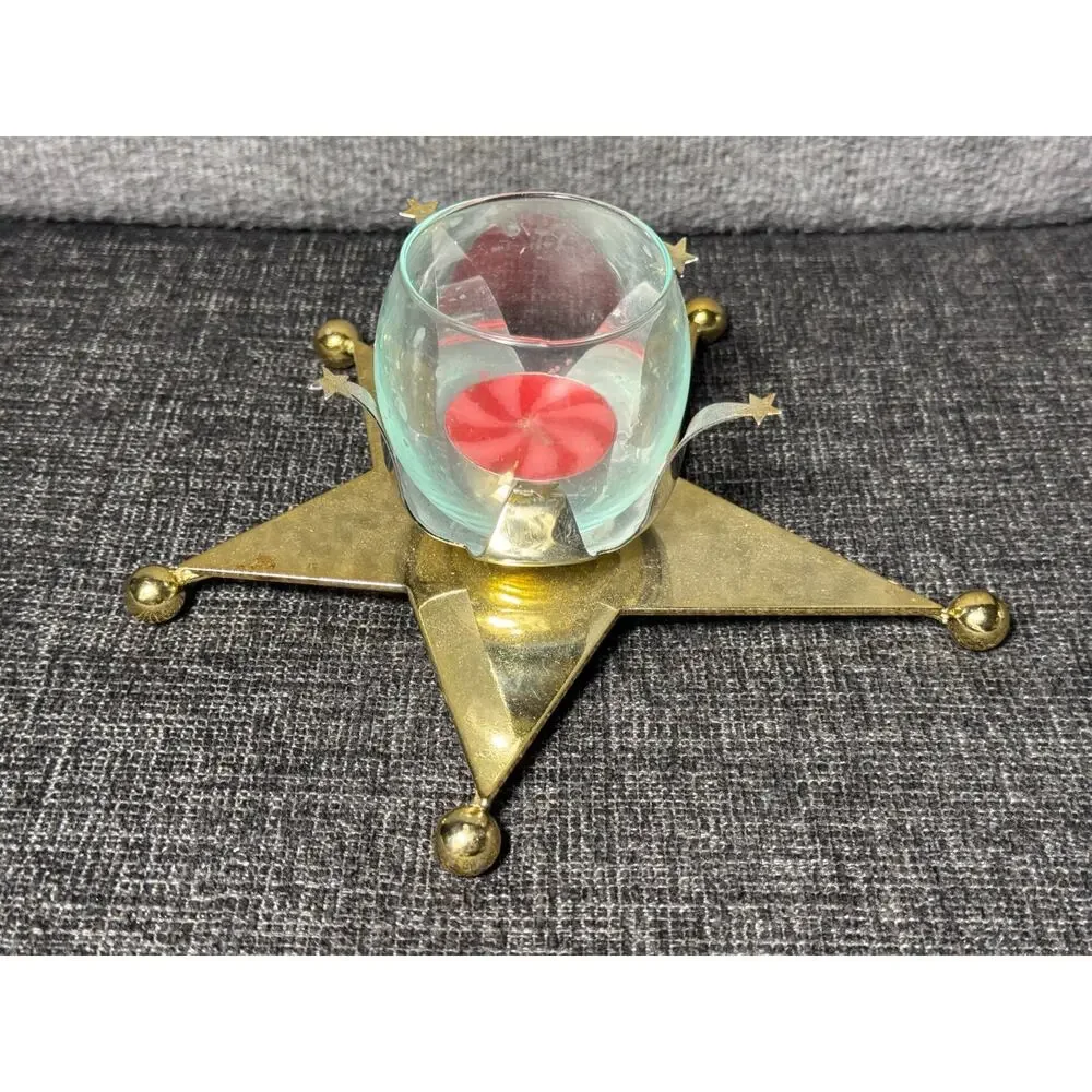 Vintage Dept. 56 Silver & Gold Tone Star Candle Holder With Votive Cup